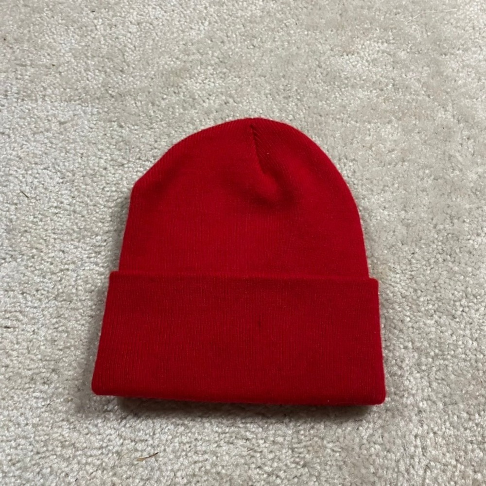 Y2K Beanie Mens Red Knit Cuffed Beanie Winter Watch Cap Hat One Size